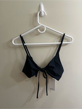 Quince Italian Knotted Triangle Top Black Large NWT